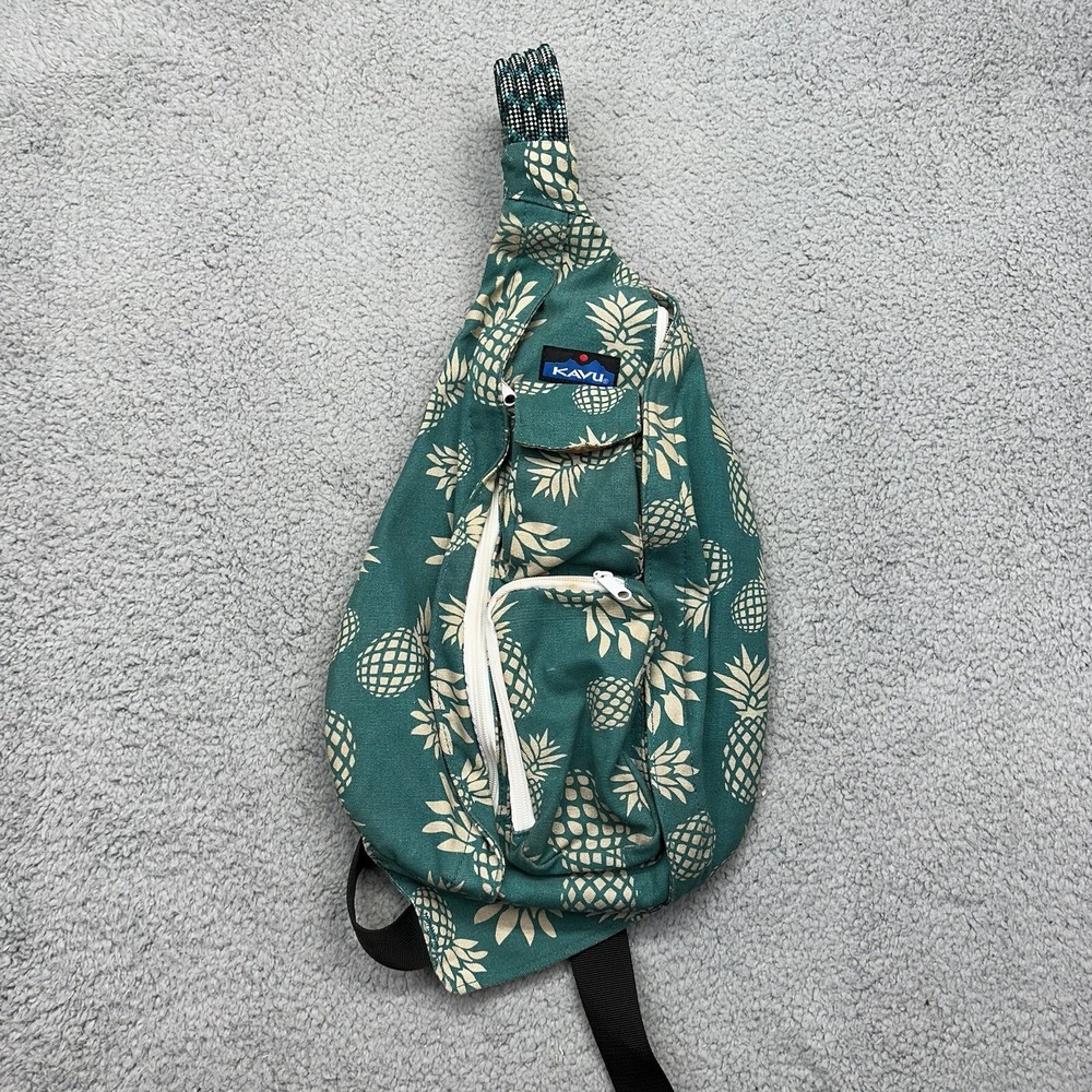 KAVU Pineapple Passion Original Crossbody Rope Hand Bag Sling Teal Cream Purse